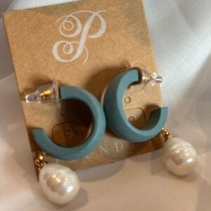 Plunder Teal Hoop Earrings with Pearl Drops
